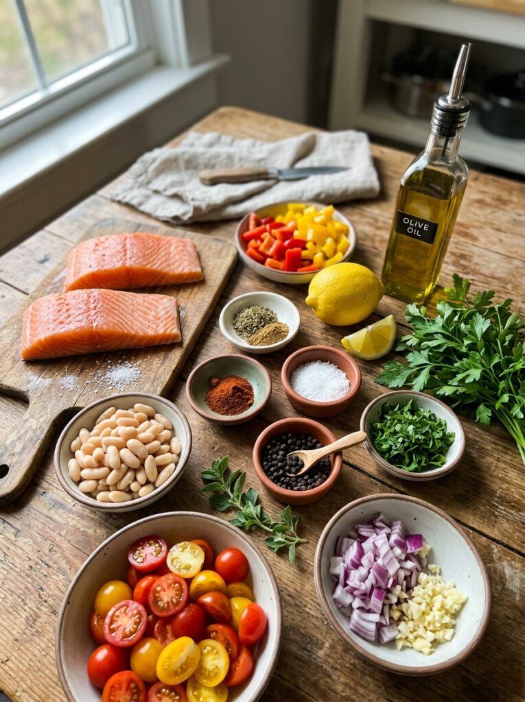 Mediterranean Salmon and White Bean Skillet Dinner Recipe: A Healthy One-Pan Meal 13 Salmon white bean skillet ingred… 202605251423