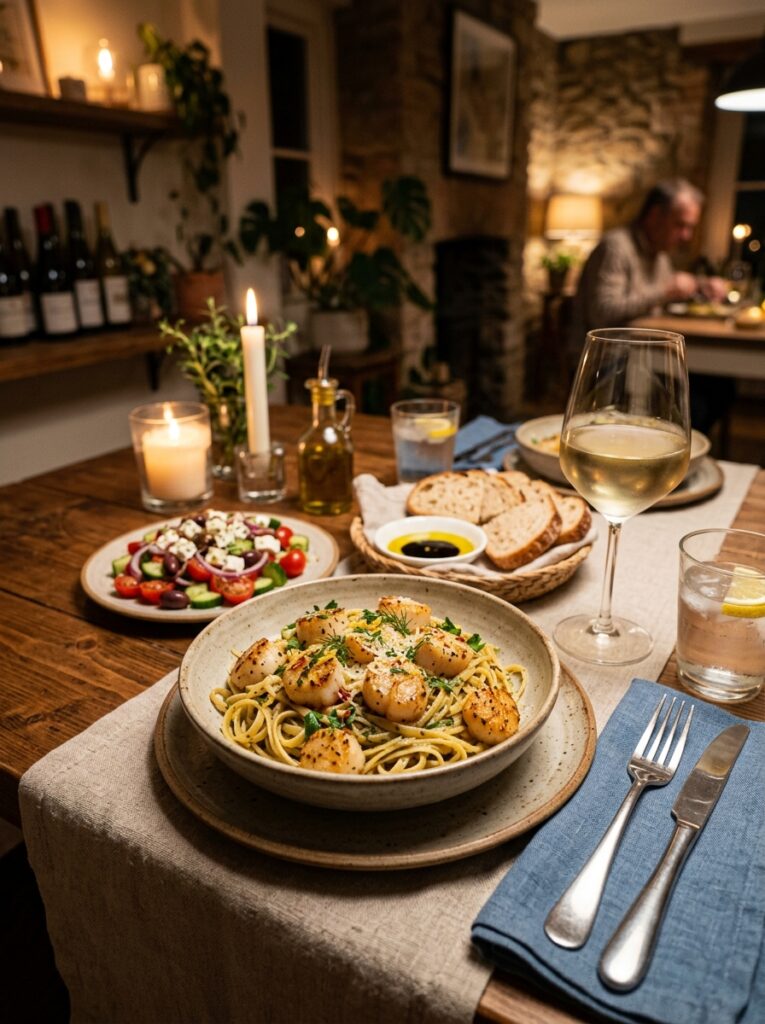 Mediterranean Garlic Butter Scallop Pasta with Herbs Recipe 15 Scallop pasta with side dishes 202605111206