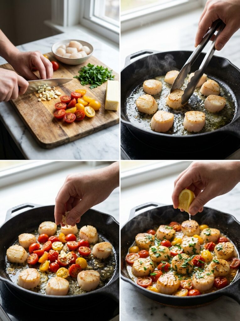 Mediterranean Garlic Butter Scallops with Cherry Tomatoes Recipe: A Flavorful and Easy Dinner 3 Scallops with cherry tomatoes re… 202605051940