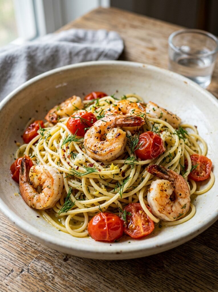 beginner mediterranean lemon dill shrimp pasta recipe 12 Shrimp pasta recipe close up 202605251411