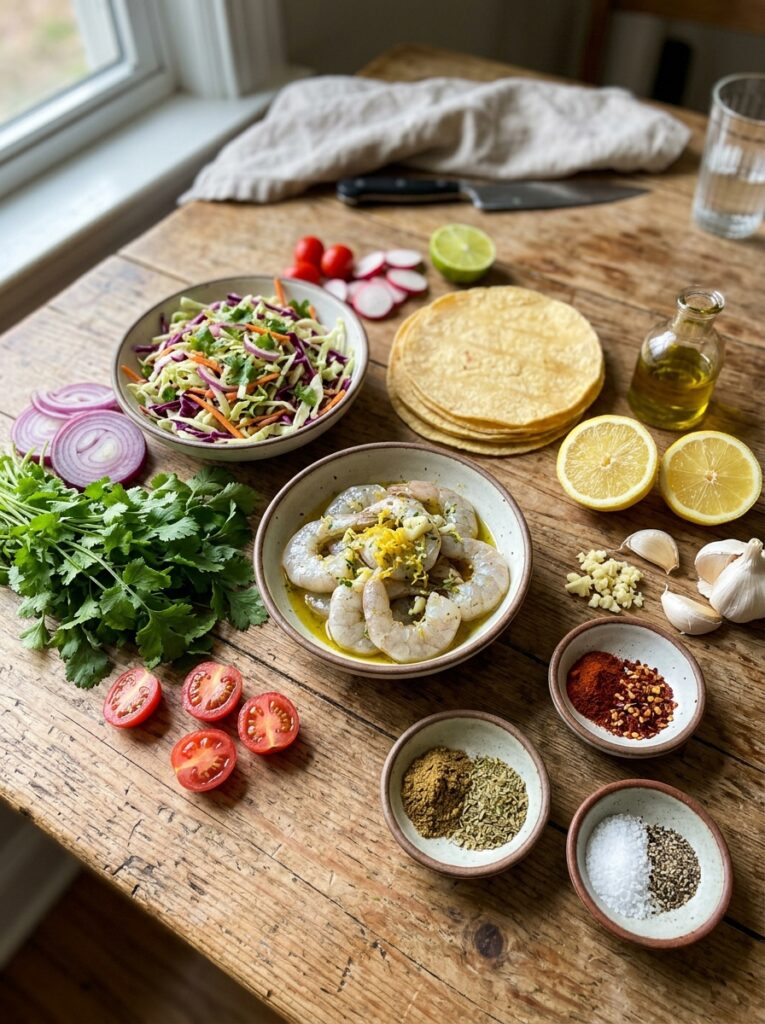 Mediterranean Lemon Garlic Shrimp Tacos with Cabbage Slaw Recipe 13 Shrimp tacos ingredients arrange… 202605211245