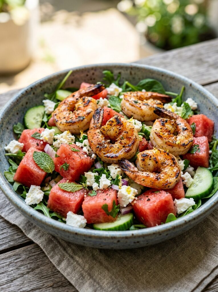 Mediterranean Grilled Shrimp and Watermelon Feta Salad Recipe 12 Shrimp watermelon feta salad 202605291502