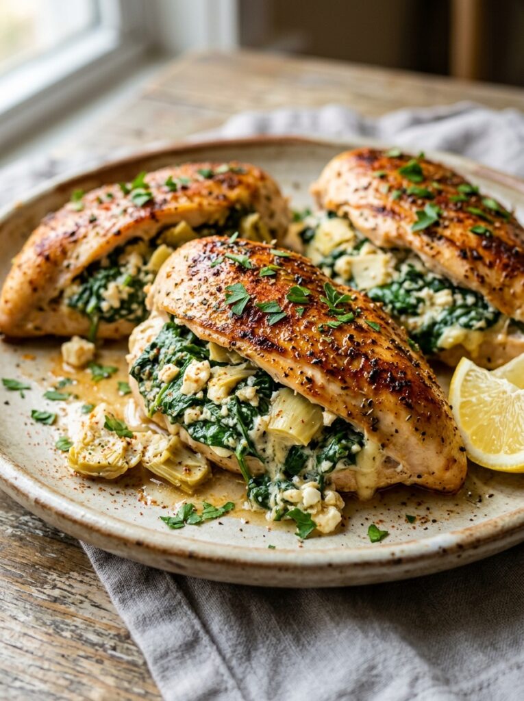 Mediterranean Spinach Artichoke Stuffed Chicken Dinner Recipe 12 Spinach artichoke stuffed chicke… 202605081256