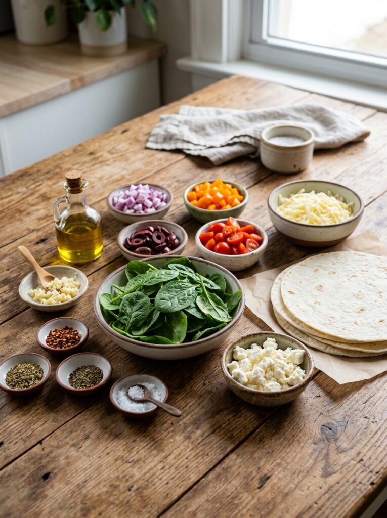 Beginner Mediterranean Spinach Feta Quesadilla Recipe 13 Spinach feta quesadilla ingredie… 202605021628