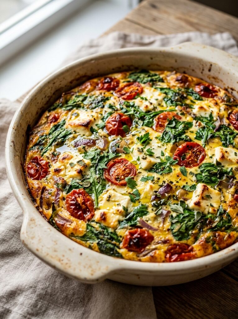 Mediterranean Spinach Tomato Breakfast Casserole with Feta Recipe 11 Spinach tomato breakfast casserole 202605052014