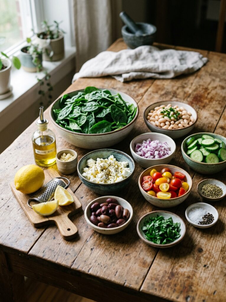 Mediterranean Spinach White Bean Salad with Lemon Recipe 13 Spinach white bean salad ingredi… 202605141138