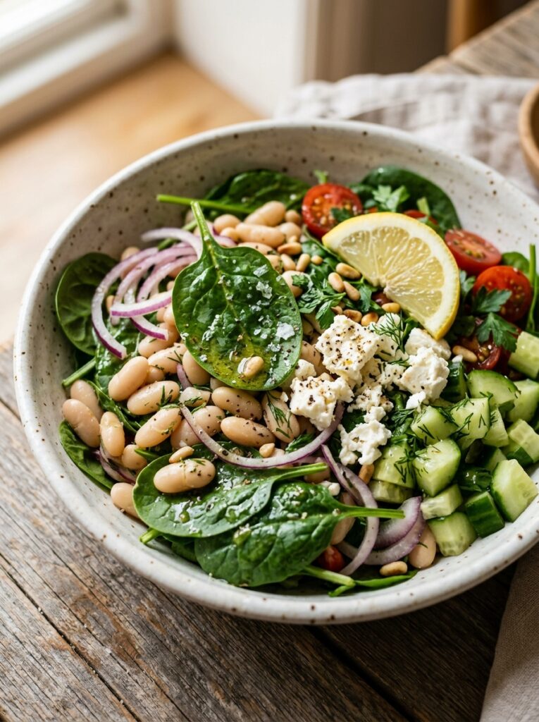Mediterranean Spinach White Bean Salad with Lemon Recipe 12 Spinach white bean salad recipe 202605141138