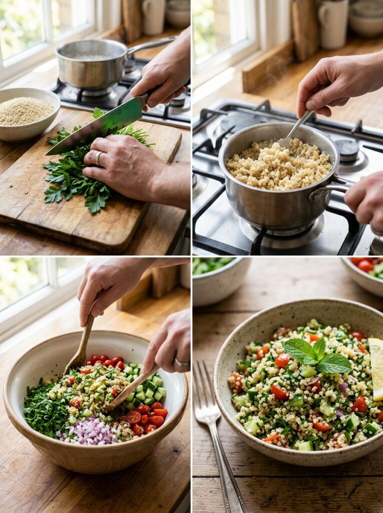 Mediterranean Tabbouleh Salad with Quinoa and Cucumber Recipe: Fresh, Healthy, and Easy 14 Tabbouleh salad cooking process 202605211241