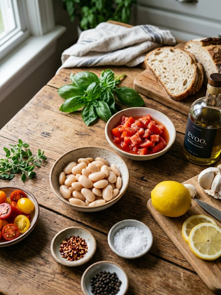 Mediterranean Tomato Basil Butter Beans on Toast Recipe 13 Tomato basil butter beans ingred… 202605121555