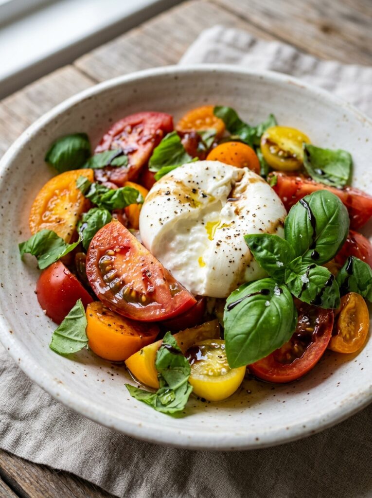 Mediterranean Tomato Burrata Basil Salad Recipe 12 Tomato burrata basil salad 202605091916