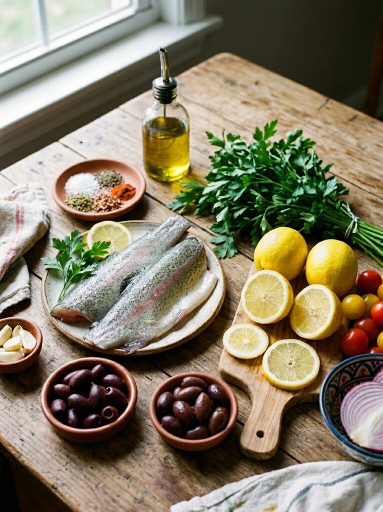 Trout ingredients arranged on table 202605091919