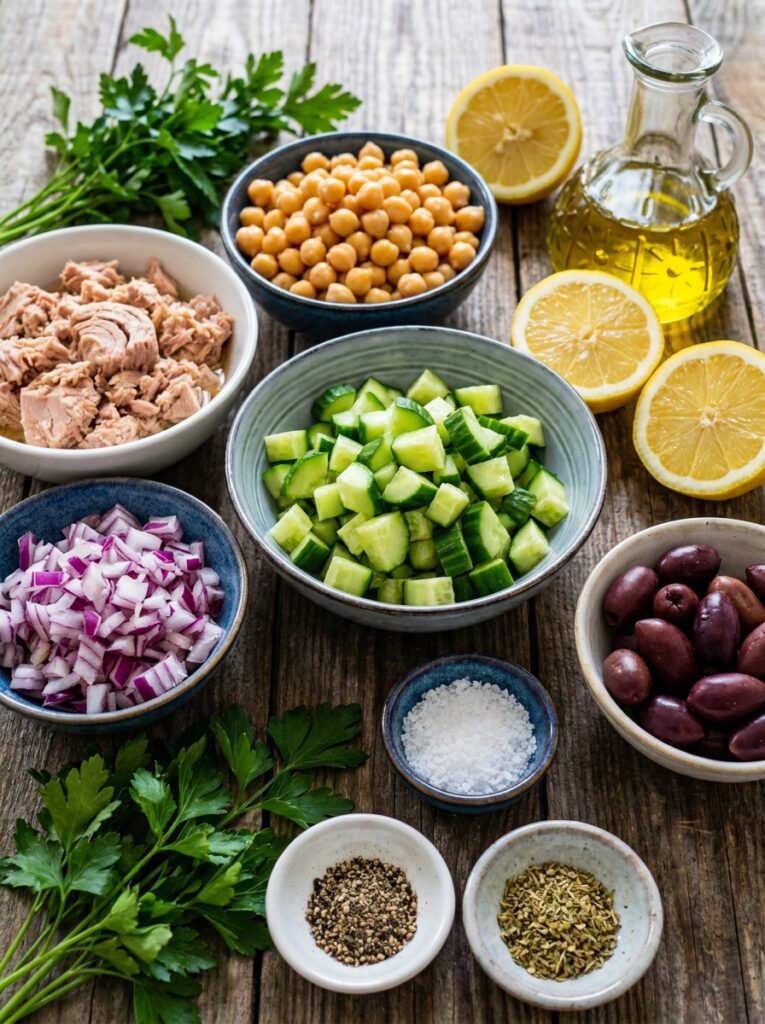 mediterranean tuna chickpea cucumber salad recipe 13 Tuna chickpea cucumber salad ing… 202605140008