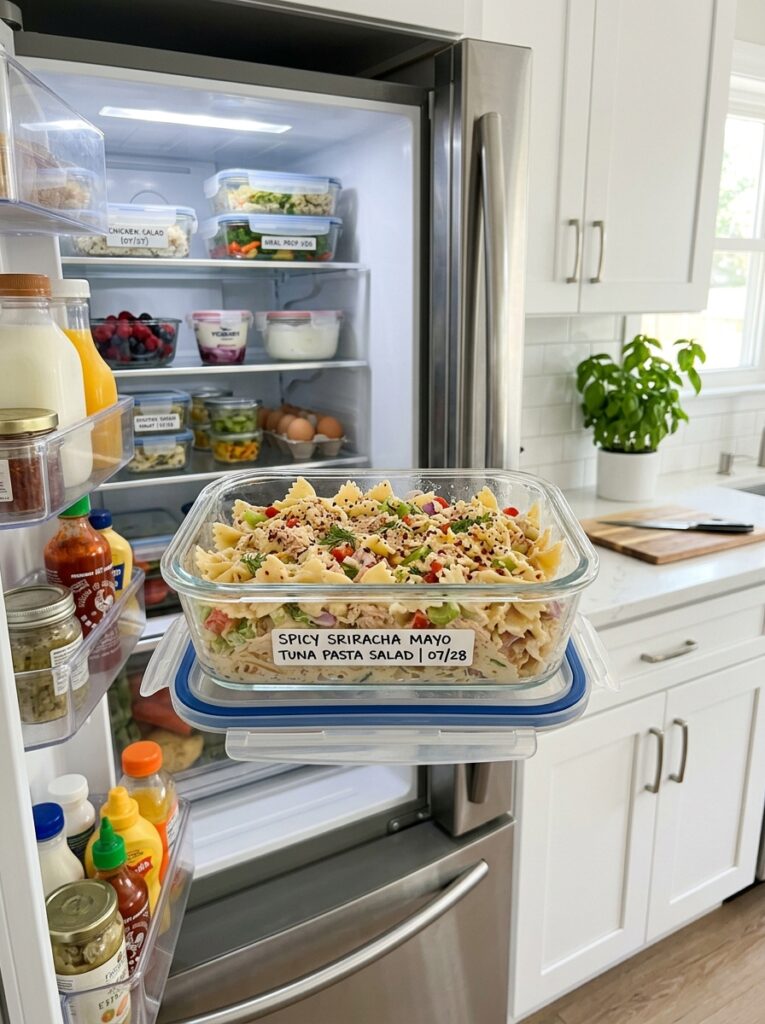 Spicy sriracha mayo tuna pasta salad 16 Tuna pasta salad containers kitchen 202606041734