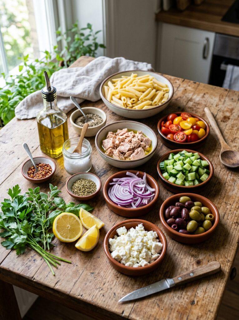 Mediterranean Tuna Pasta Salad with Lemon Herbs Recipe 13 Tuna pasta salad ingredients arr… 202605301953