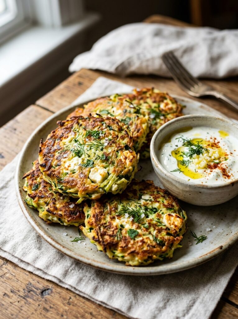 Mediterranean Zucchini Feta Fritters with Garlic Yogurt Sauce Recipe 12 Zucchini Feta Fritters with Sauce 202605251432
